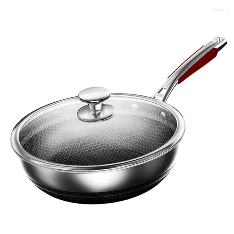 Pans Non-stick Wok 28cm 316L Stainless Steel Frying Pan Chinese Honeycomb Nonstick Bottom High End Kitche Kitchen Cookware