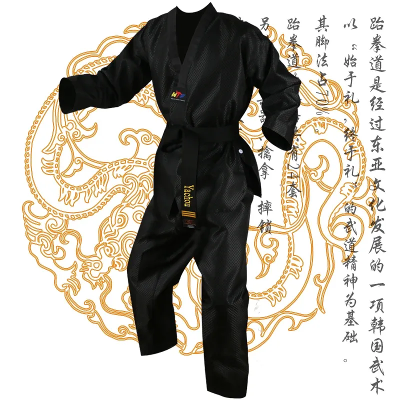 Products Black Taekwondo Uniform Dobok Adult kids Male Female Taekwondo dobok cotton suits jodo Uniform Taekwondo Clothes Tae Kwon Do set