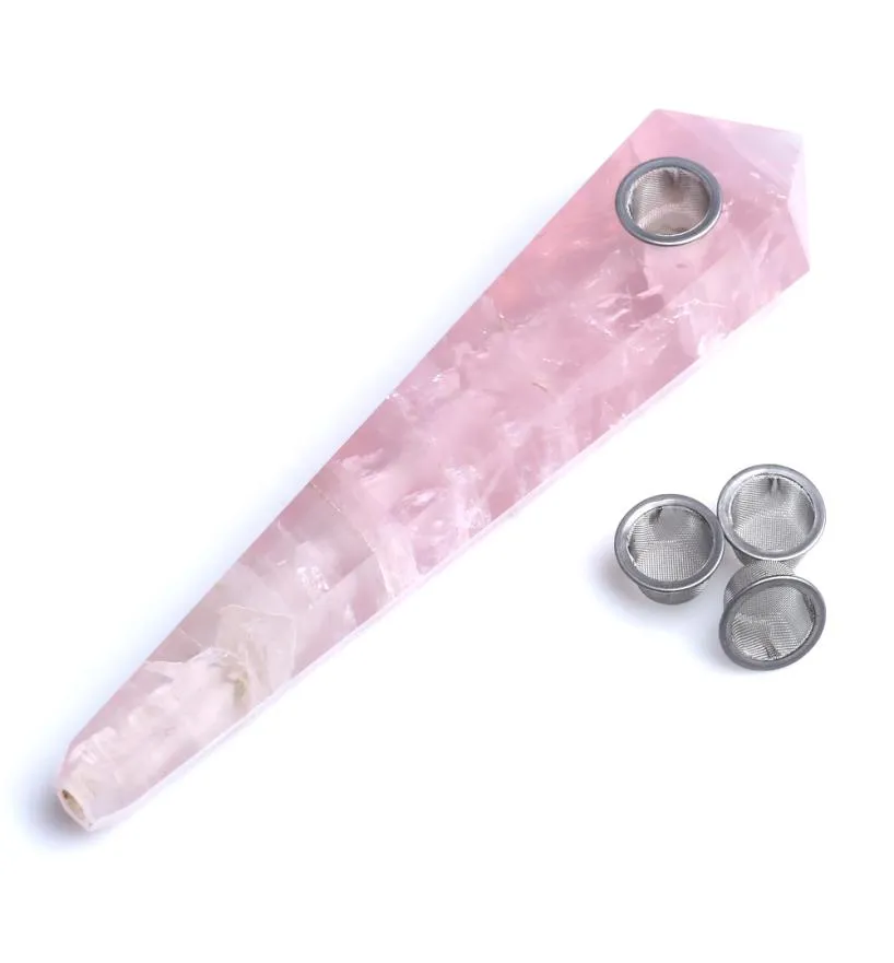 HJT entier 5962 pouces de Long Rock PinkRose Quartz cristal fumer des pipes pour le tabac avec 3 écrans 8144392