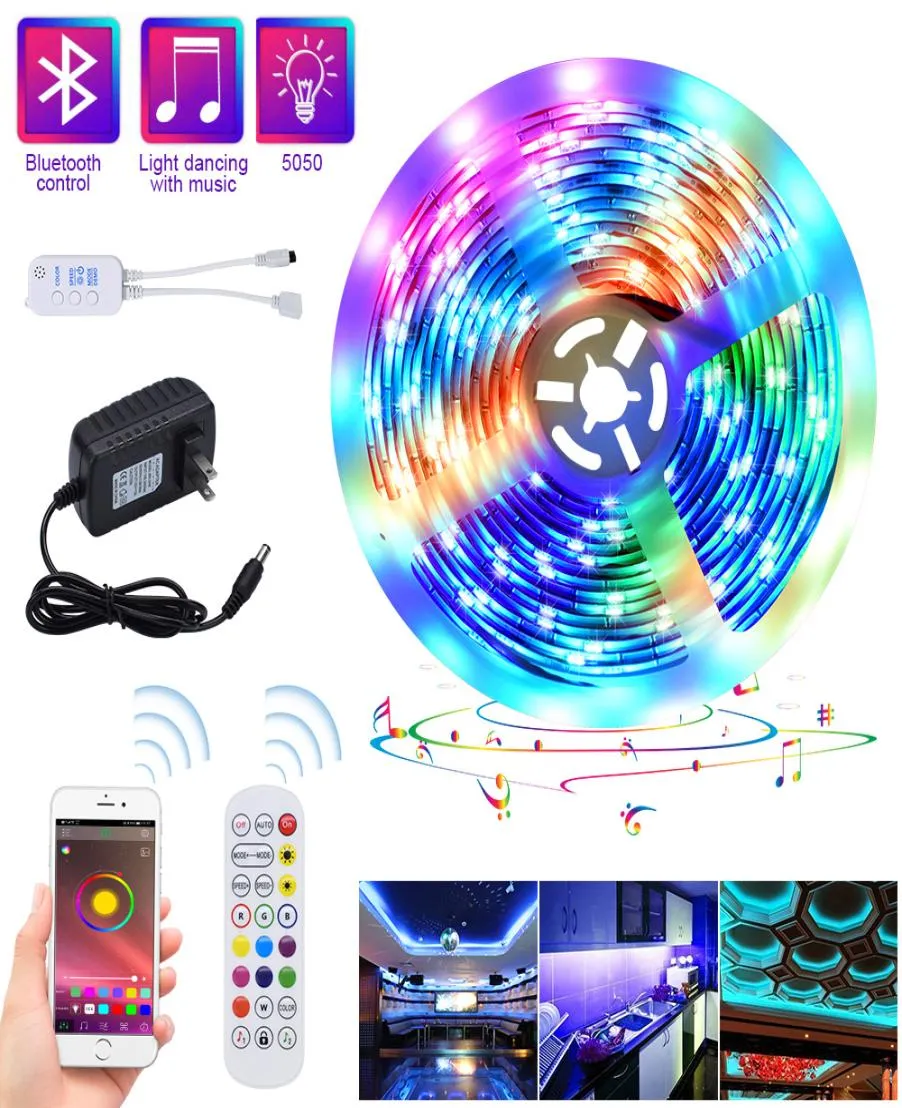 5m luzes de tira led rgb tiras fita luz 150 leds à prova dwaterproof água música sincronização mudança cor bluetooth 24key controle remoto decoração para h8594168