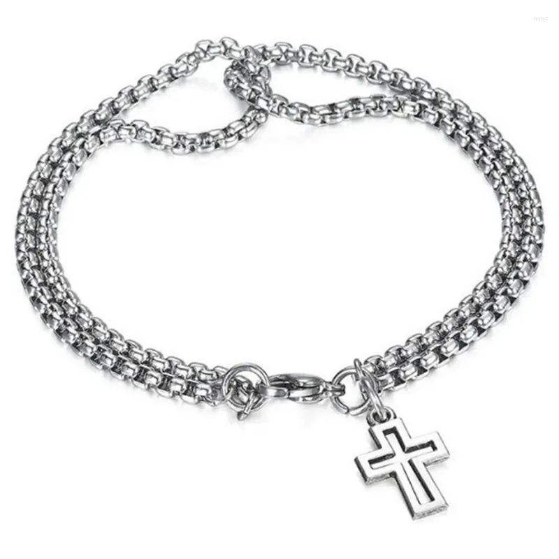 Link Bracelets Double Chain Hollow Out Cross Bracelet For Women And Men Metal Layered Party Jewelry Accessories Gift