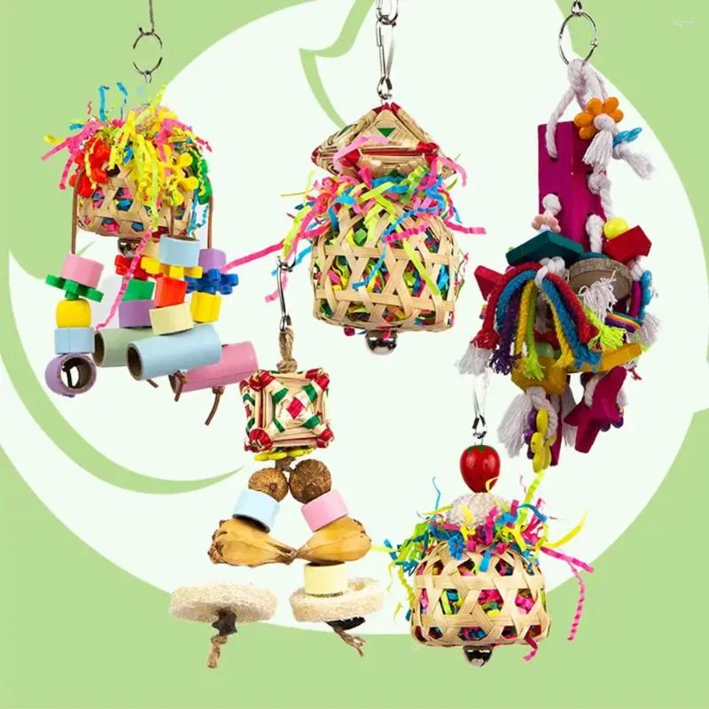 Other Bird Supplies Parrot Hanging Chewing Toys Natural Bamboo Cage Shred Foraging Toy With Bells Accessories