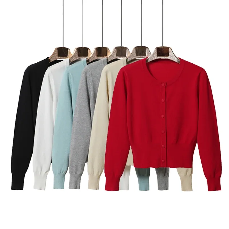 Cardigans Queechalle court femmes tricoté Cardigan manteau printemps automne Oneck à manches longues décontracté tricot pull manteau femme hauts noir