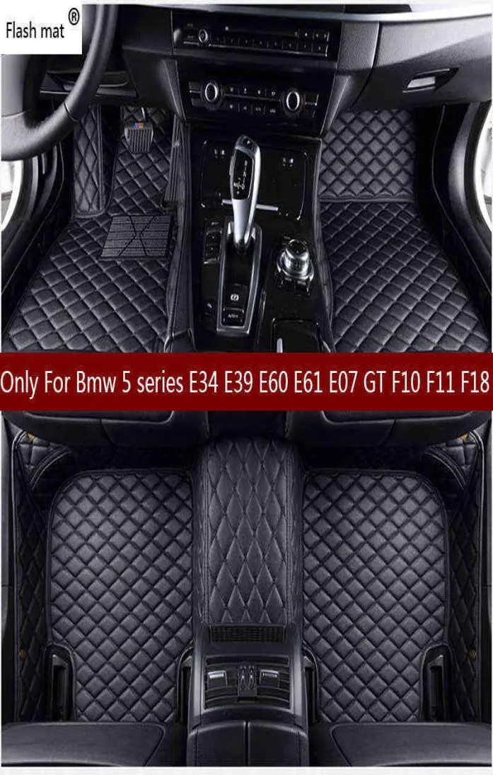 Flash Mat Leather bilgolvmattor för BMW 5 Series E34 E39 E60 E61 F07 GT F10 F11 F18 20042018 Anpassad bilfot mattan H220412017780