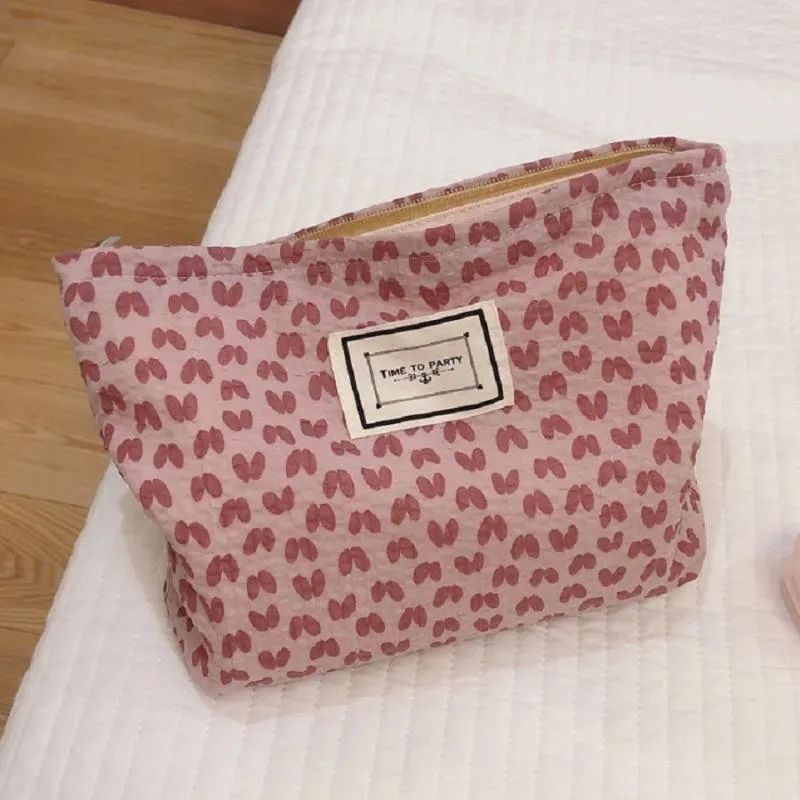 Borse per cosmetici Borsa per trucco con stampa a cuore carino per donna Articoli da toeletta Organizer Custodia per trucco da viaggio Custodia portatile di grandi dimensioni per donna