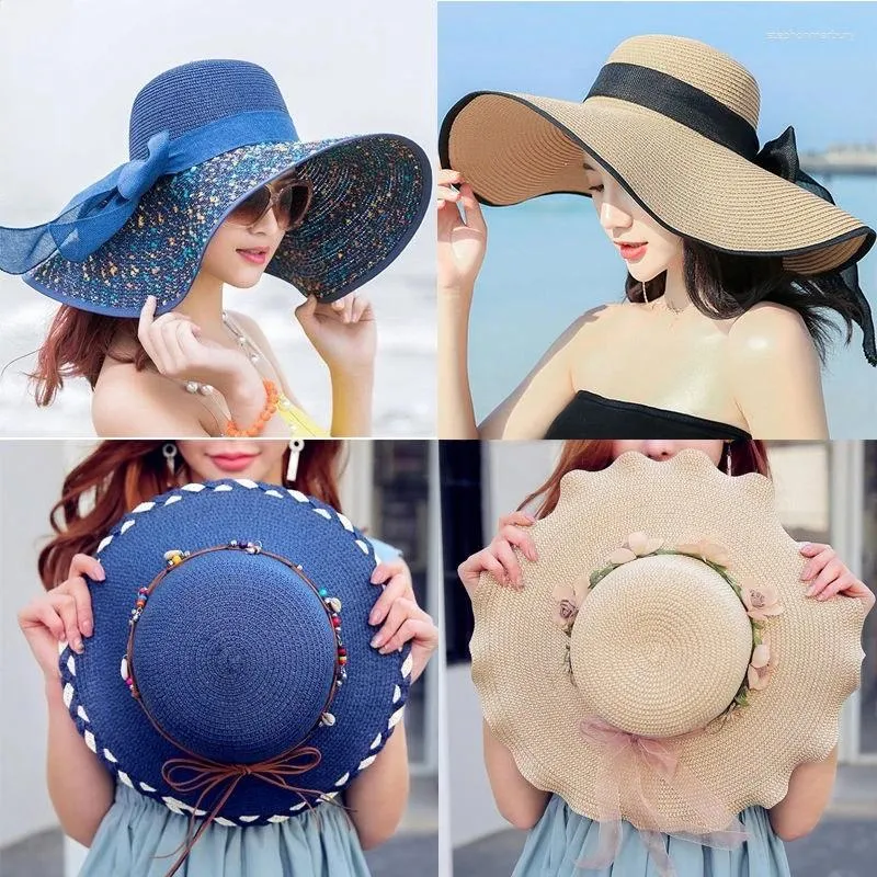 Chapeaux à large bord été Protection solaire plage chapeau de paille femme polyvalent femme à la mode grand Sombrero Playa 83