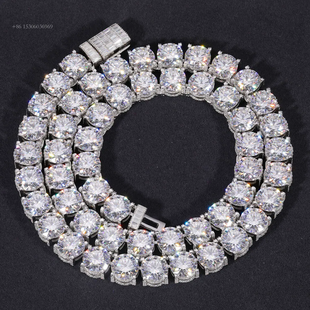 2023 Neues Design Iced Out Bracket 10 mm Sterling Silber VVS Moissanit Diamant Baguette Schnalle Tenniskette Halskette