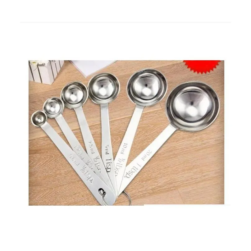 Outils de mesure 100 ensembles mode 6 pièces cuillères à mesurer en acier inoxydable tasses ensemble outils pour la cuisson du café 6 livraison directe maison jardin Ki Dhzyg