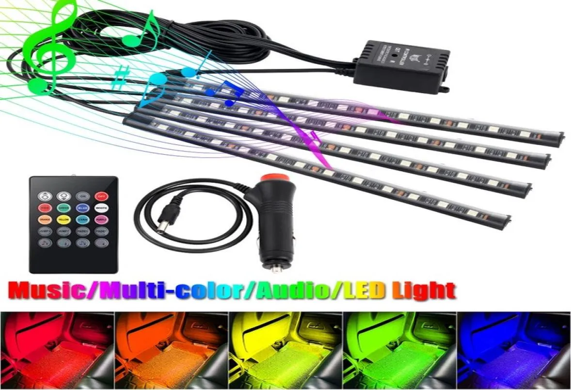 4pcs مصباح الغلاف الجوي للسيارة مع التحكم عن بُعد RGB LED Strip Lights Cars Auto Decoration Music Rhythm Light Dxy84302594