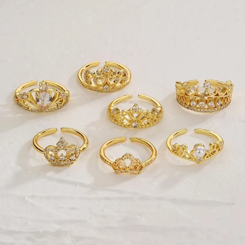 Bagues de cluster Mafisar Haute Qualité Plaqué Or Zircon Couronne Bague Mode Délicat Cuivre Femmes Bijoux Accessoires Cadeaux