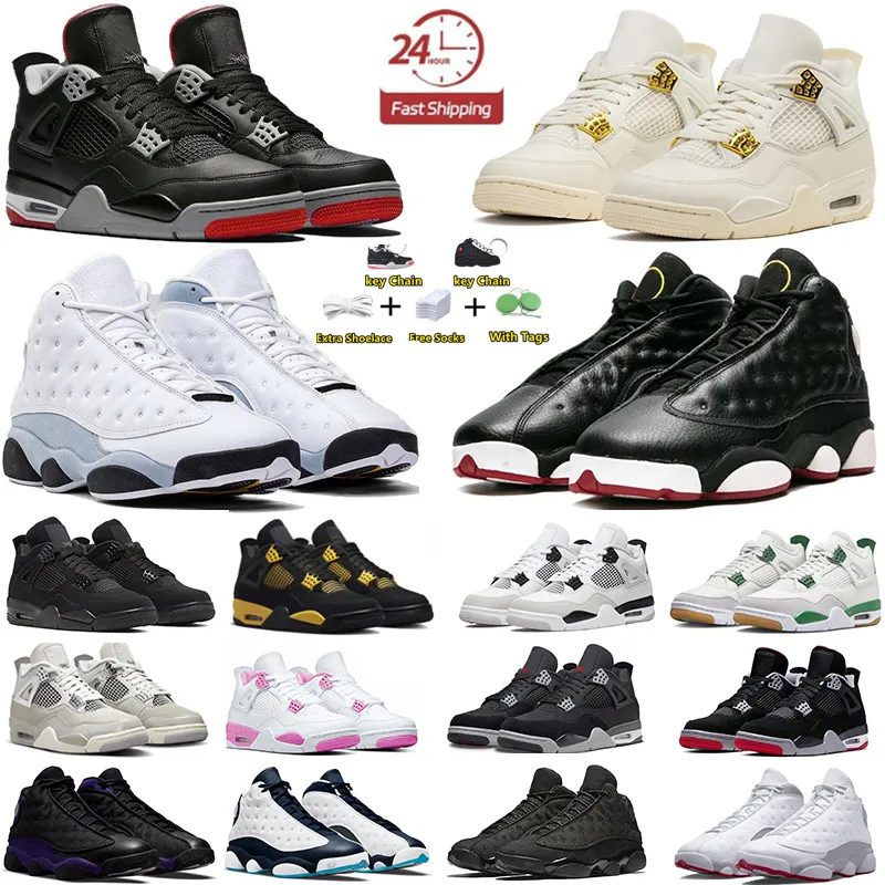 Nike air jordan 4 retro Jorden Jorda 4s Jordan4s Jumpman 4 4S Basketball Shoes أحذية كرة السلة للرجال العسكرية السوداء القط قماش البرق الشراع ولدت كانيون أرجواني منتصف الليل البحري
