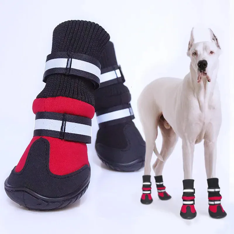 4 stuksset waterdichte antislip hondenschoenen voor grote honden winterschoen husky pootbeschermers warme laarzen zwart 240228