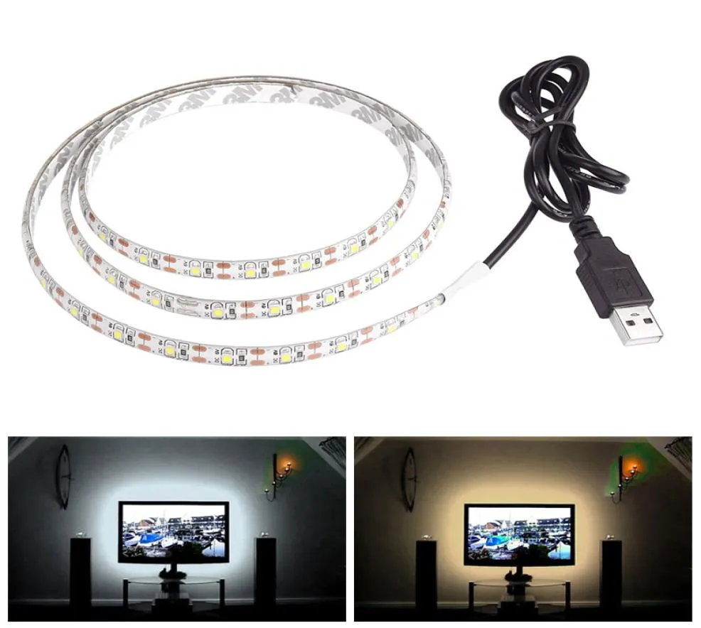 5V 50cm 1m 2m 3m 4m 5m USB Kablo Güç Led Strip Işık Lambası SMD 3528 TV Arka Plan Aydınlatma için Noel Masa Dekor Lambası Bant 4803491