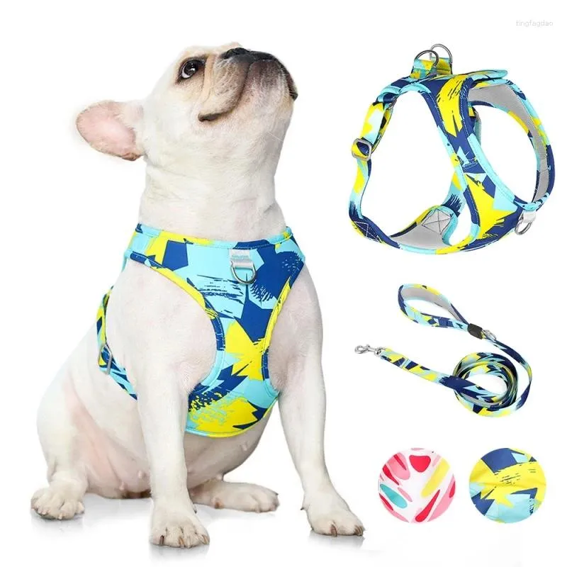 Dog Collars Leash Harness Set Thickened Mesh Liner Handle High Tenacity Soft Sublimation Pet For Hiking Running Small Large Dogs