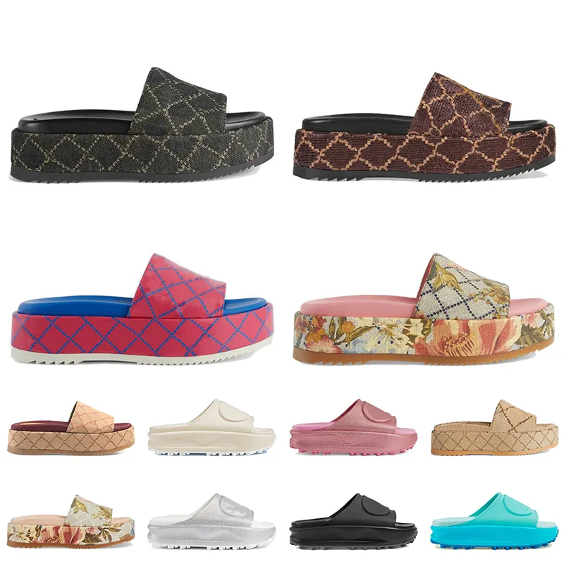Canvas Platform Slides Designer Gucci Sandals Women Casual Rubber Plate-forme Sliders Black Pink White Beige Slippers Beach【code ：L】Shoes