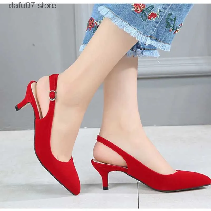 Elbise Ayakkabı Büyük Boy 44-45 Kadın Ayakkabı Baotou Sandalet Pompaları Yeni Yaz Kırmızı Yüksek Topuklu İnce Topuk Gelin Düğün Partisi2431