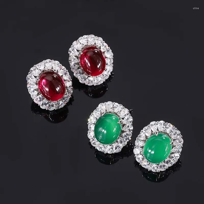 أقراط مسمار تتألق 925 Sterling Silver Lab التي تم إنشاؤها Emerald Ruby for Women Gide Jewelry Gift Girl Girl