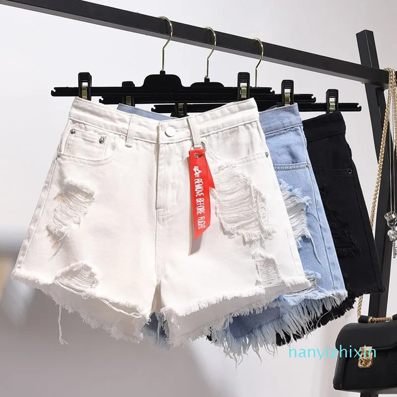 Sommer Hohe Taille Denim Shorts Frauen Plus Größe 5xl Lose Loch Quasten