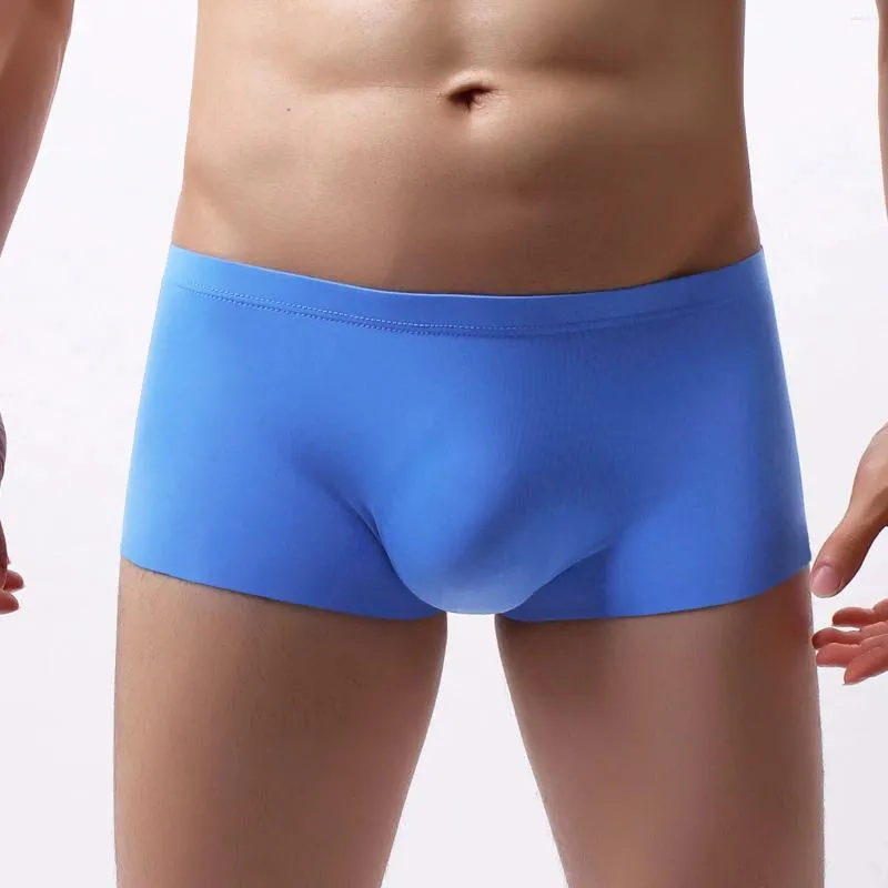 Boxers pour hommes une pièce sans trace, sous-vêtements soyeux, lisses, extensibles, taille basse, sous-vêtements convexes en U, culottes de sport classiques de couleur unie