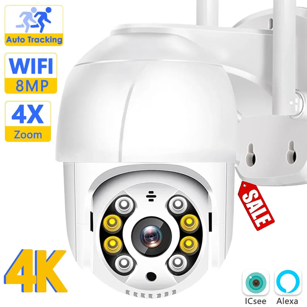 Control 8mp Security Camera 4k Wifi Ptz Outdoor 1080p Hd Video Surveillance 5mp Ip Cam Smart Home Auto Tracking 4x Zoom H.265 Onvf Icsee