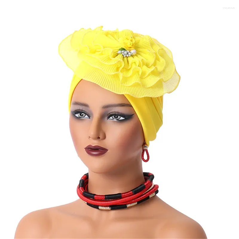 Vêtements ethniques Fleurs à volants Femmes Turban Cap Africain Femme Head Wraps Chapeau Nigeria Mariage Party Headpiece Musulman Foulard Bonnet