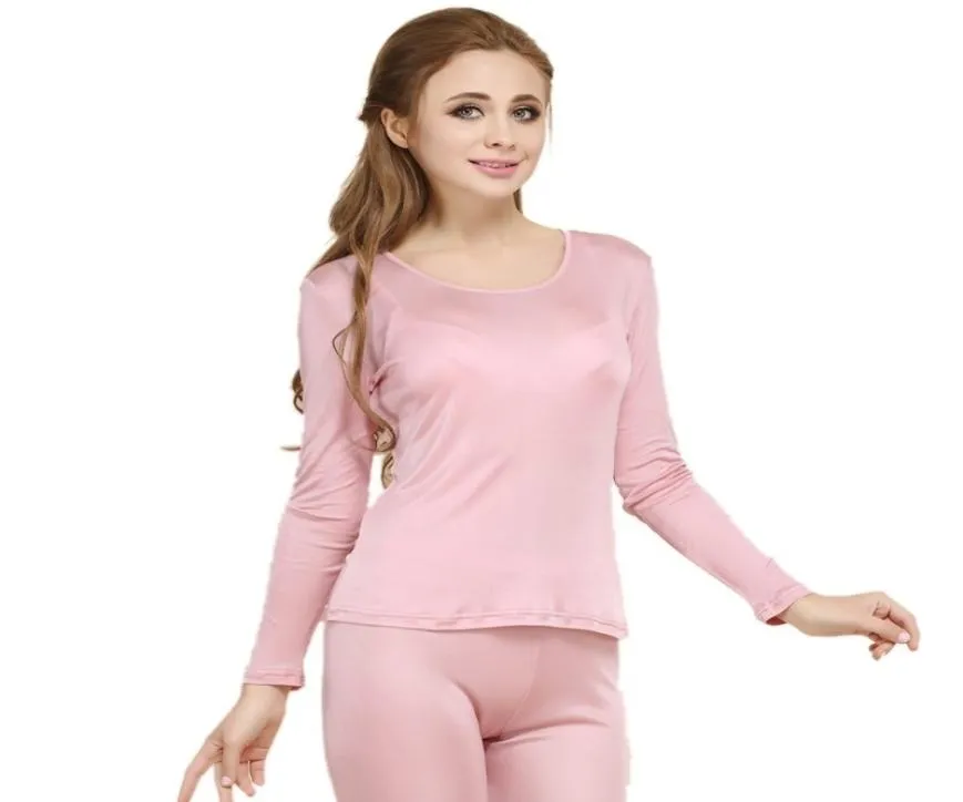 100 Echte Zijde Women039s Lange Onderbroek Set Dames Warme Kleding Femme Thermisch Ondergoed Sets Vrouwelijke Body Suits Vrouwen Lange Onderbroek 207505791