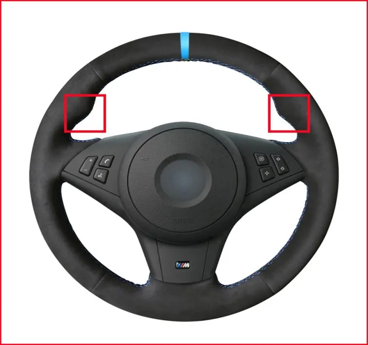 Black Suede Light Blue marker Steering Wheel Cover for BMW E60 E63 E64 Cabrio M6 2005 2006 2007 2008 2009 2010 Accessories Parts5471637