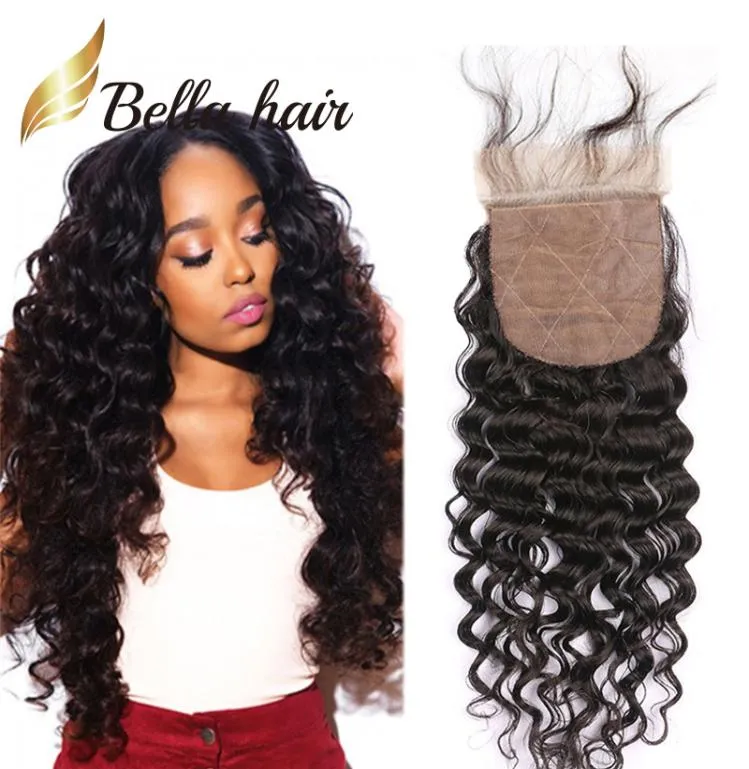 Bella Hair Preplucked Silk Base Closure 3 층 브라질 처녀 휴먼 헤어 4x4 레이스 자연색 컬러 품질 깊은 웨이브 1220inch3647045