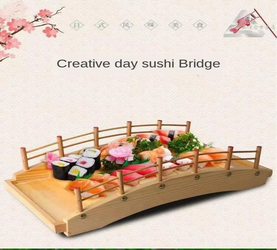 Plats et assiettes de style japonais, bateau à Sushi, pont en arc en bois, vaisselle, fruits de mer frais de Sashimi, plateau de cuisson, assiette Dragon 1338048