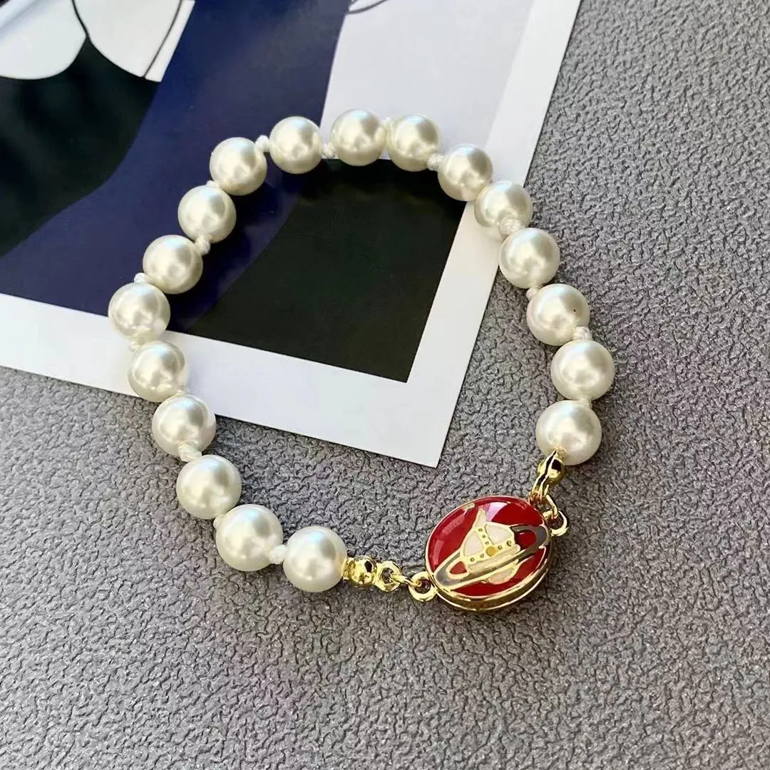Bracciale di lusso di fascia alta di design con fibbia magnetica Saturno, braccialetto di perle, smaltato, pianeta ovale, braccialetto regalo di Natale
