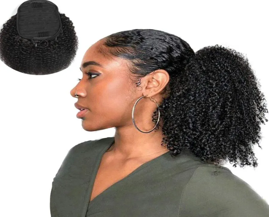 Rabos de cavalo 100 cabelo humano afro kinky encaracolado brasileiro peruano malaio indiano 100g por conjunto extensões de cabelo macio kinky encaracolado clip2411173