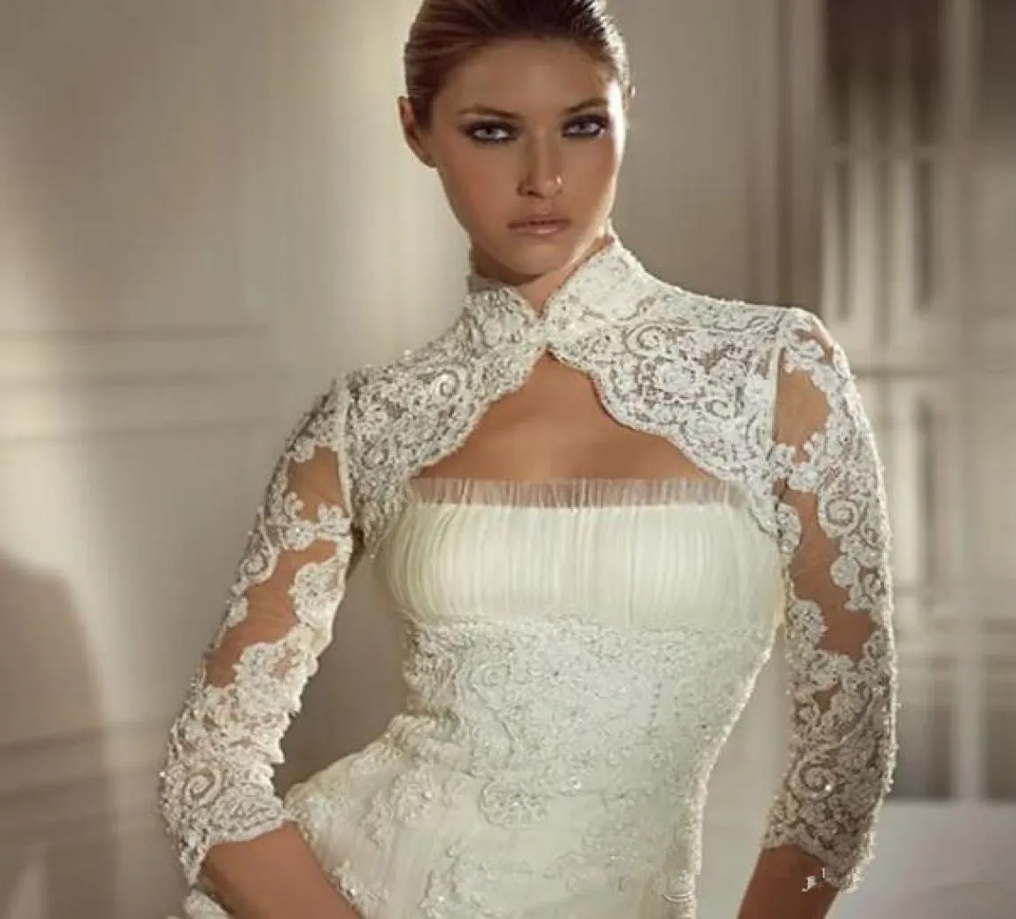 Giacche da sposa a maniche lunghe con applicazioni di pizzo Nuovo arrivo Consegna veloce Perline Collo alto Avvolgimenti da sposa Giacca Bolero per la bellezza Br5237969