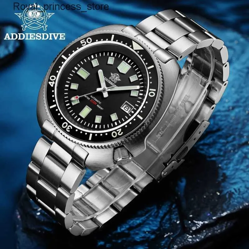 Andra klockor Addies Dive Mens 316L rostfritt stål Black Dial Luminous Hand NH35 Automatisk kalender Display Rotating Bezel 200M Q240301