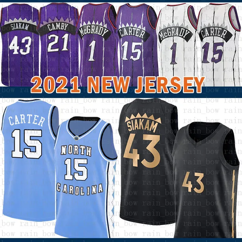 Billiga nya Vince 15 Carter Basketball Jersey Pascal 43 Siakam Mens Kyle 7 Lowry Mesh Retro Tracy 1 McGrady Youth Kids Marcus 21 Camby Brown