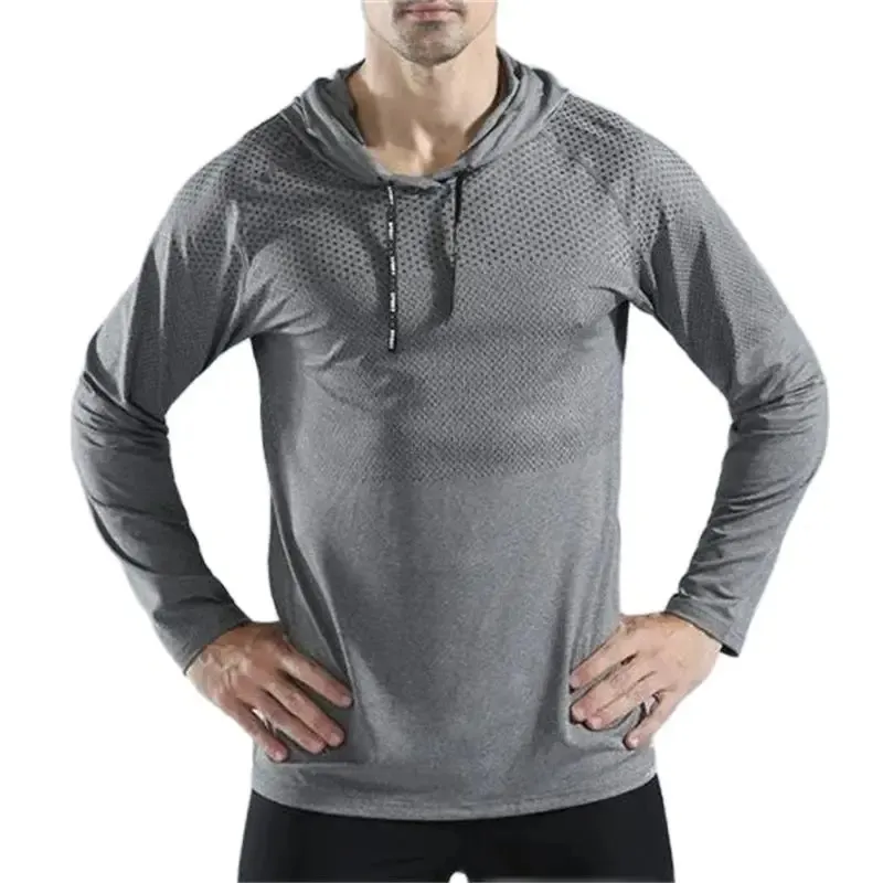 Moletons masculinos outono inverno com capuz de alta elasticidade de secagem rápida roupas de fitness roupas de treinamento de corrida agasalho terno esportivo camiseta de manga comprida pulôver
