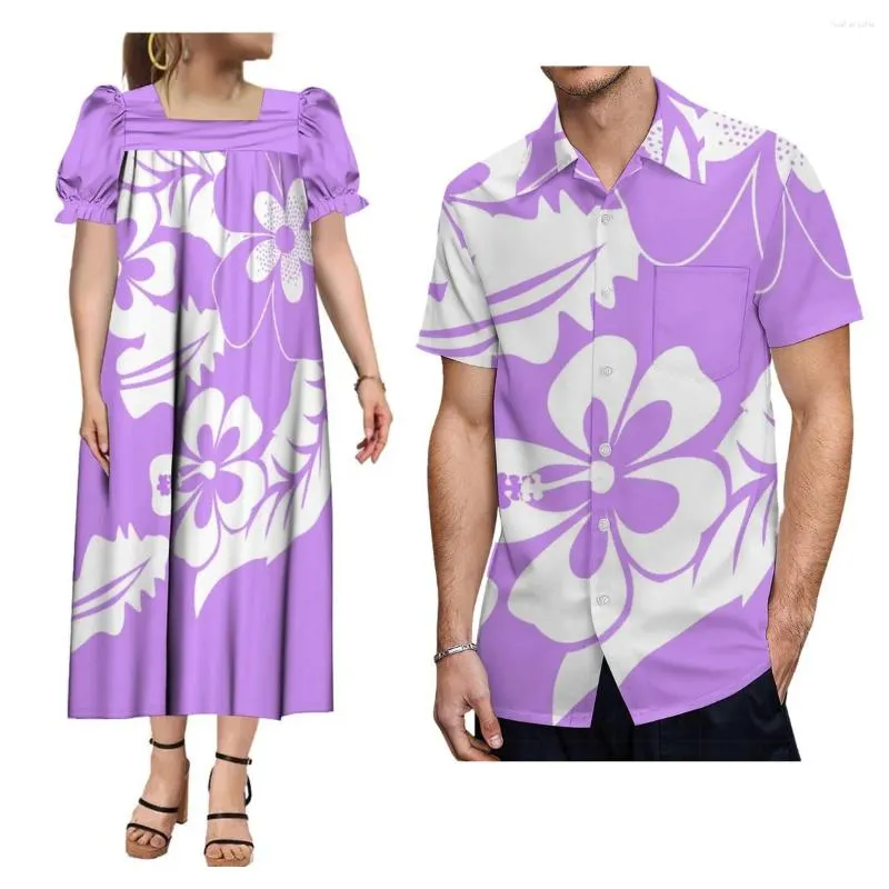 Casual Dresses Custom Women's Short Sleeved Low Cut Dress Mumu Ethnic With Men's Aloha Shirt Polynesian Tribe Design Par