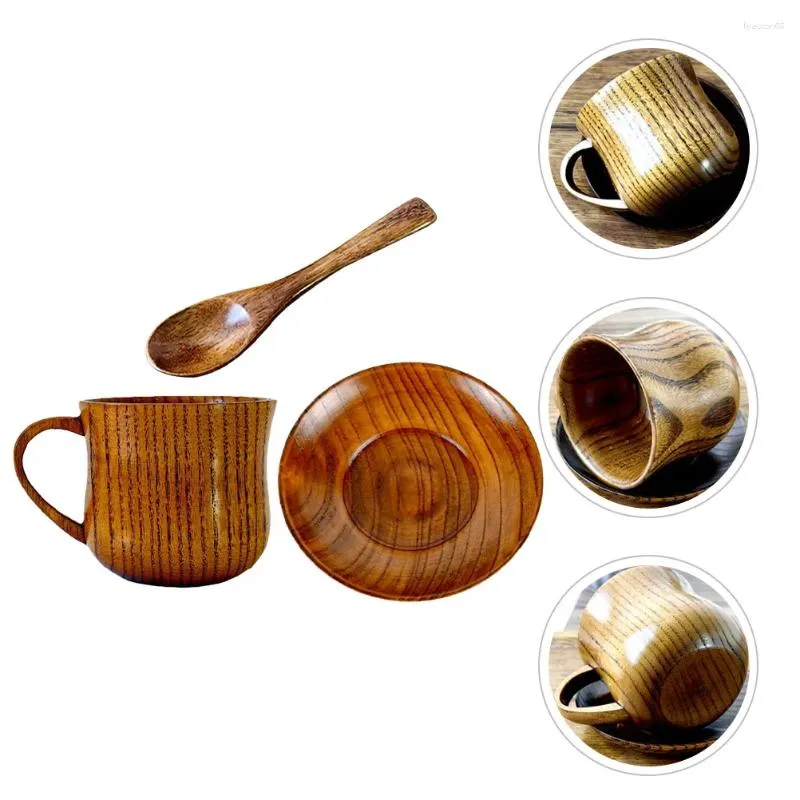 Set di stoviglie Set di tazze in legno fatte a mano Tazzine per caffè espresso Tazza per acqua per uso domestico Cucchiaio per miscelazione Tè Bicchieri per caffè creativi