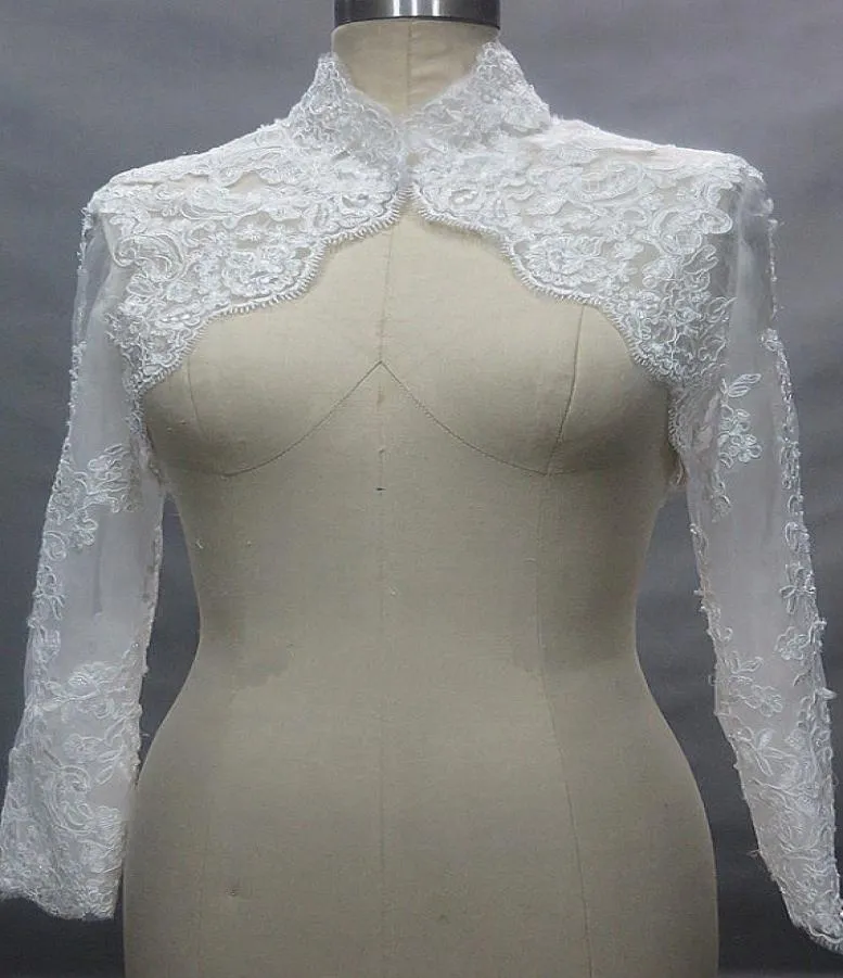 Solovedress New High Neck Lace Wedding Jurcking Długie rękawy Kobiety na zamówienie aplikacji koronkowe Cape Bridal Warps4552548
