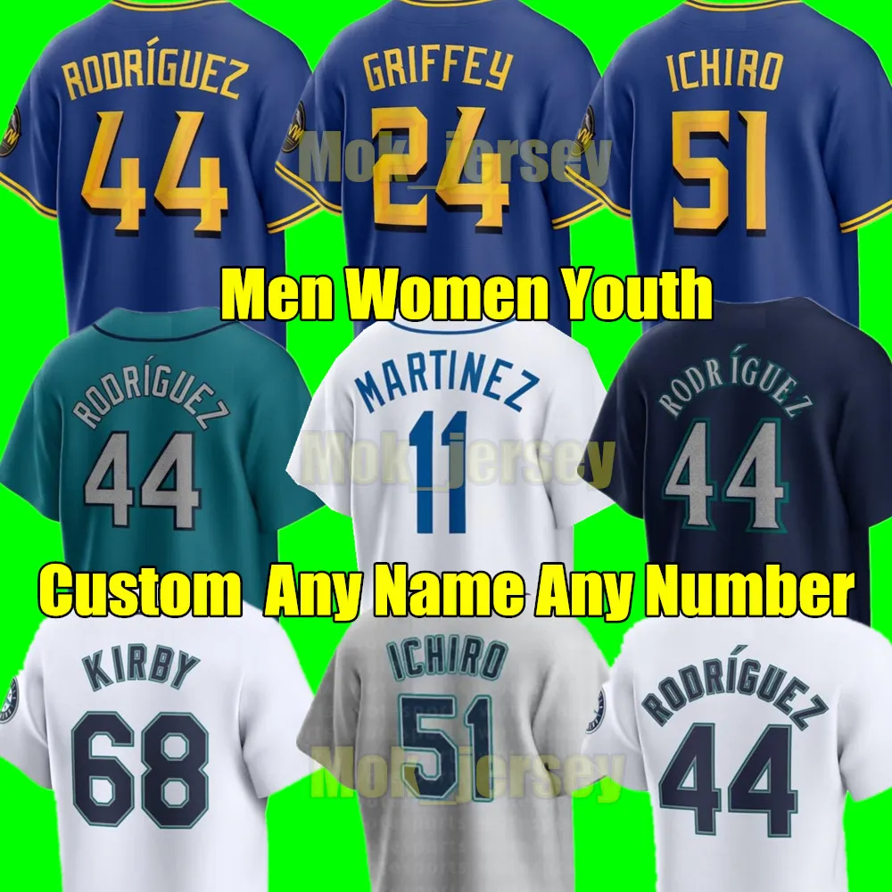 2024 Custom S-4XL 44 Julio Rodriguez City Connect Baseball Jerseys Ken Griffey Jr. Mariners Kelenic Luis Castillo Ichiro Suzuki Paul Sewald J.P. Crawford Hommes Femmes Jeunes