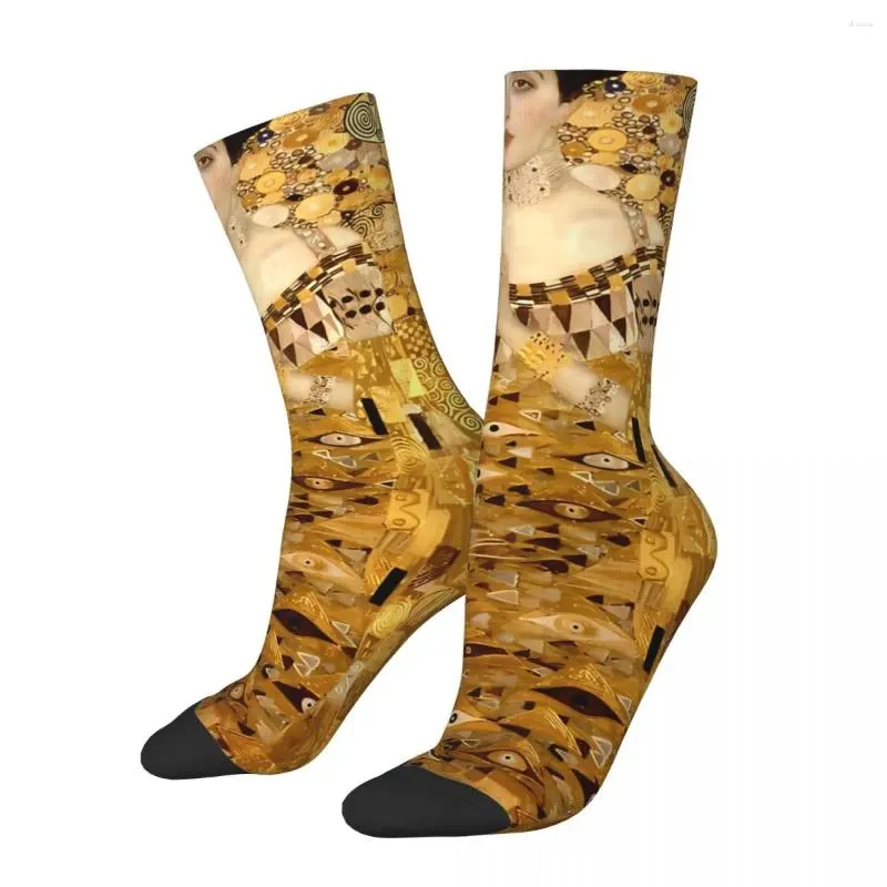Herrensocken, lustige verrückte Socken für Männer und Frauen in Gold, Porträt, Gustav Klimt, Kunst, glücklich, atmungsaktiv, Muster, bedruckt, Jungen-Crew-Geschenk