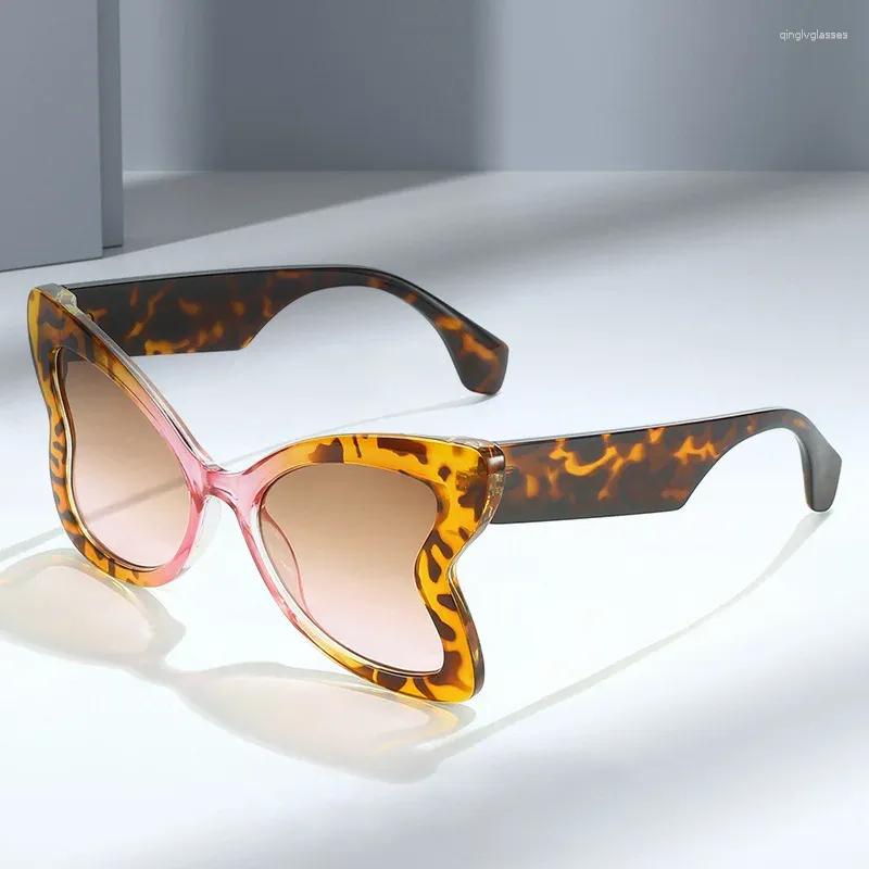 Zonnebril oversized luipaard roze vlinder dames voor heren trendy designer vintage punk dames zonnebril met groot frame