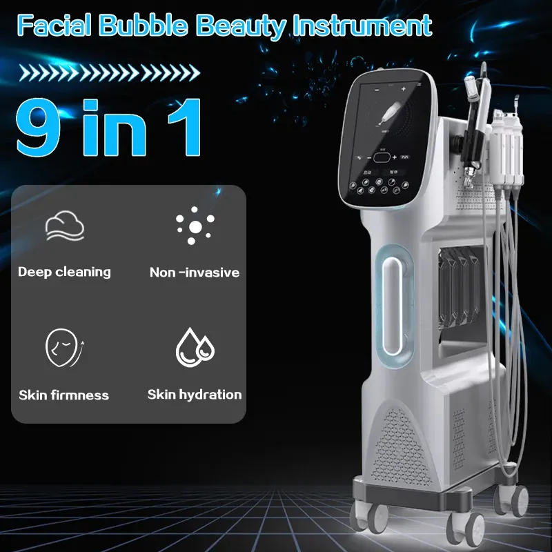 Nouvelle arrivée 9 en 1 Hydradermabrasion Bubble Skin Machine de nettoyage en profondeur EMS RF Rajeunissement de la peau Ultrasons Hydratant Oxygène Jet Aqua Peel Dispositif