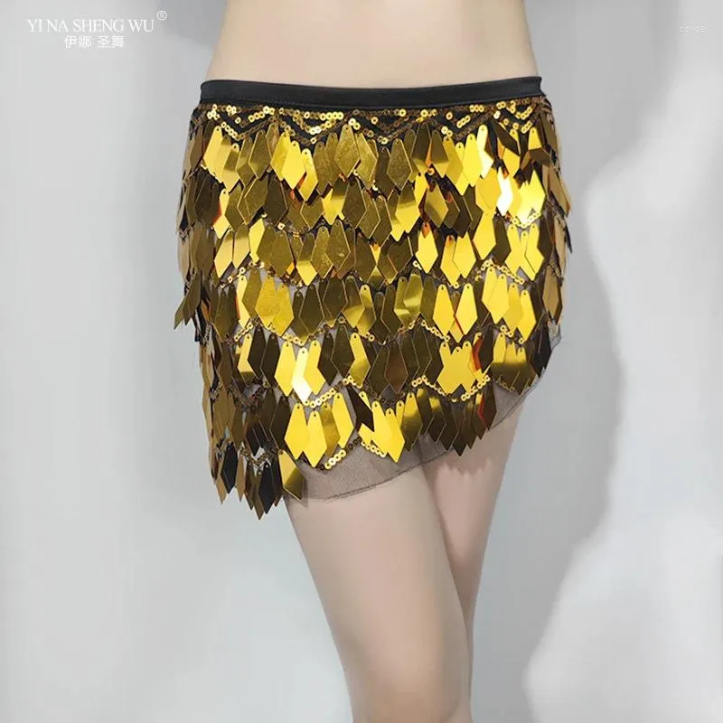 ステージウェアスパンコールベリーダンススカートロンバススパンコールミニタッセルヒップスカーフセクシーなパフォーマンス女性の女の子のための短いベルト