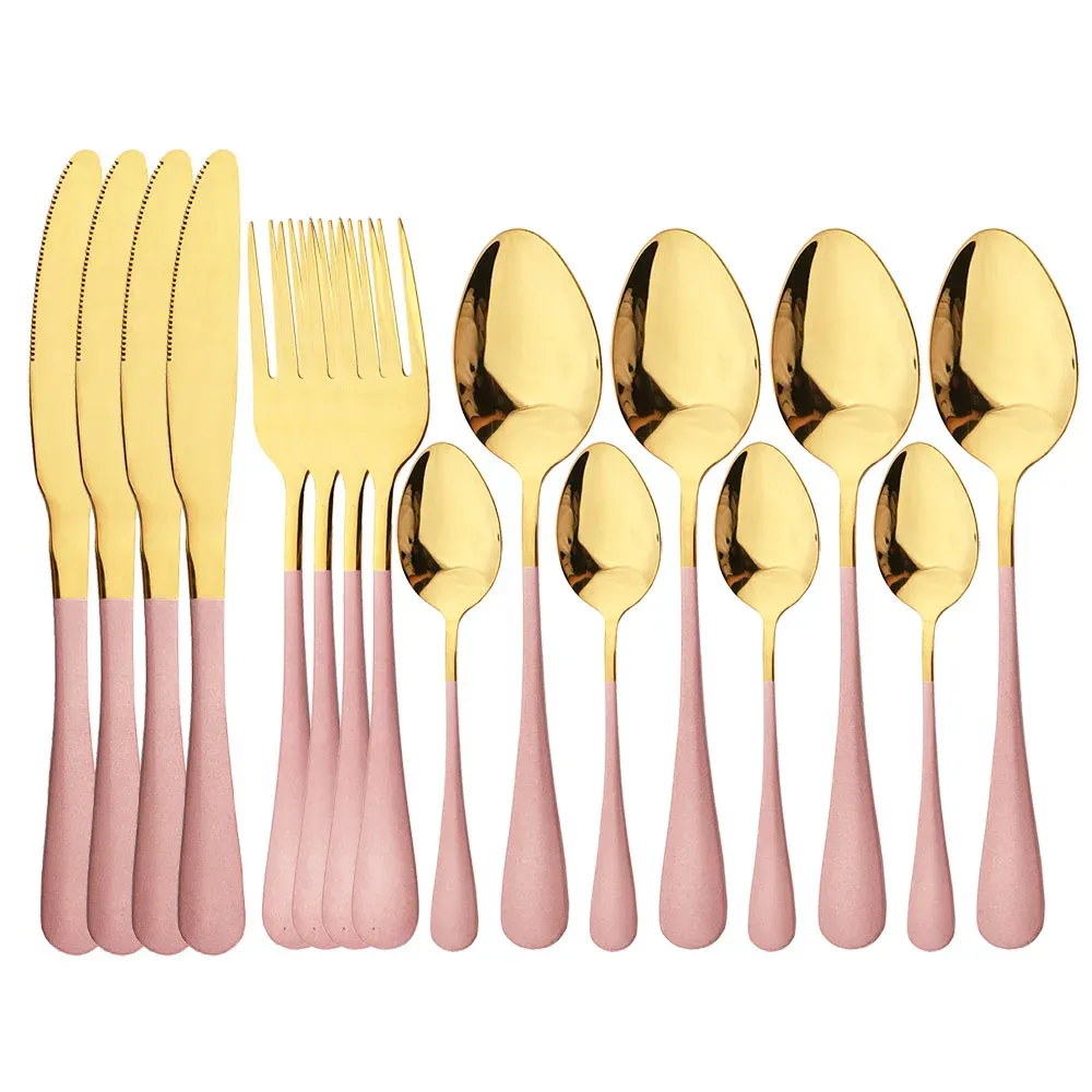 Sets Rosa Gold Geschirr Edelstahl Gabel Löffel Messer Abendessen Geschirr Set Küche Besteck Set Helles Gold Besteck 4set 16Pcs