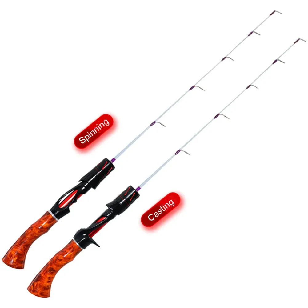 Rods Telescopic Ice Winter Fishing Rod Outdoor Sport Mini Feeder Wooden Handle Fishing Pole Winter Fishing Rod Ice Fishing Reel