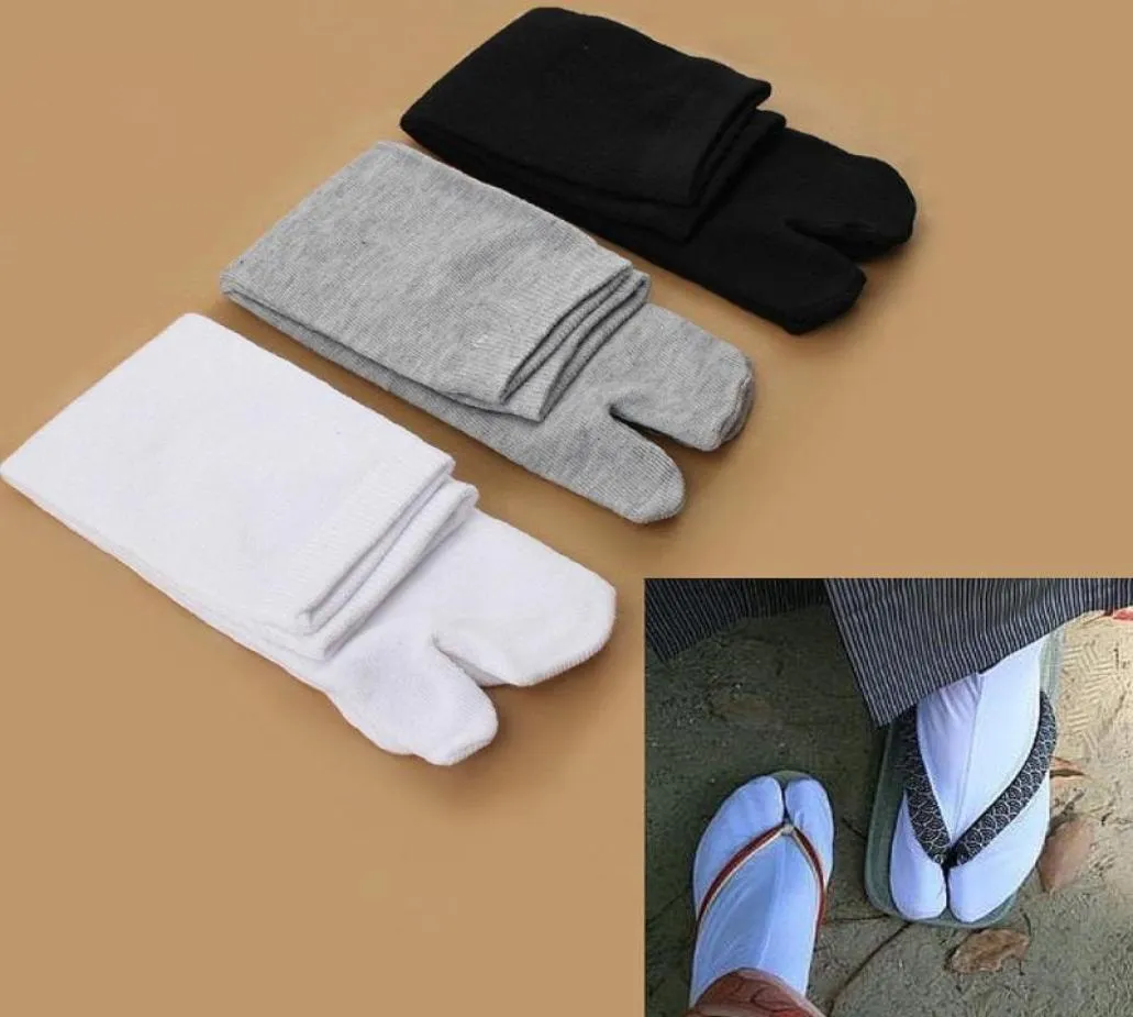 1Pairs Japanese Flip Flop Sandal Split Toe Socks Unisex Two Finger Socks Black White Grey Kimono Ninja Geta Crew2436972