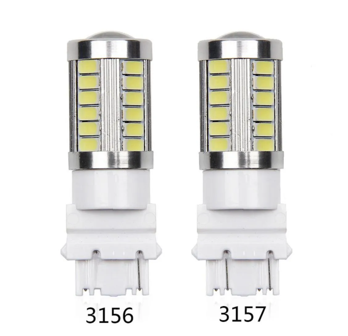 Ampoules de voiture haute puissance 3156 3157, 4 pièces, 33 SMD 5630, LED ambre jaune, clignotant blanc P27W T25 rouge P277W, Source de lumière de voiture, lamp6115052