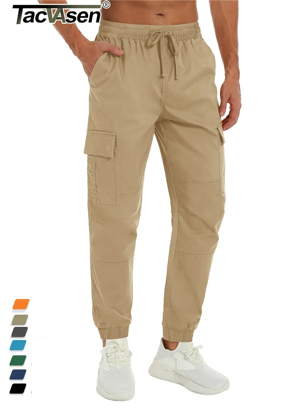 Pants TACVASEN coton Cargo pantalon hommes décontracté multipoches travail pantalon taille élastique cordon Trekking randonnée pantalon travail pantalon