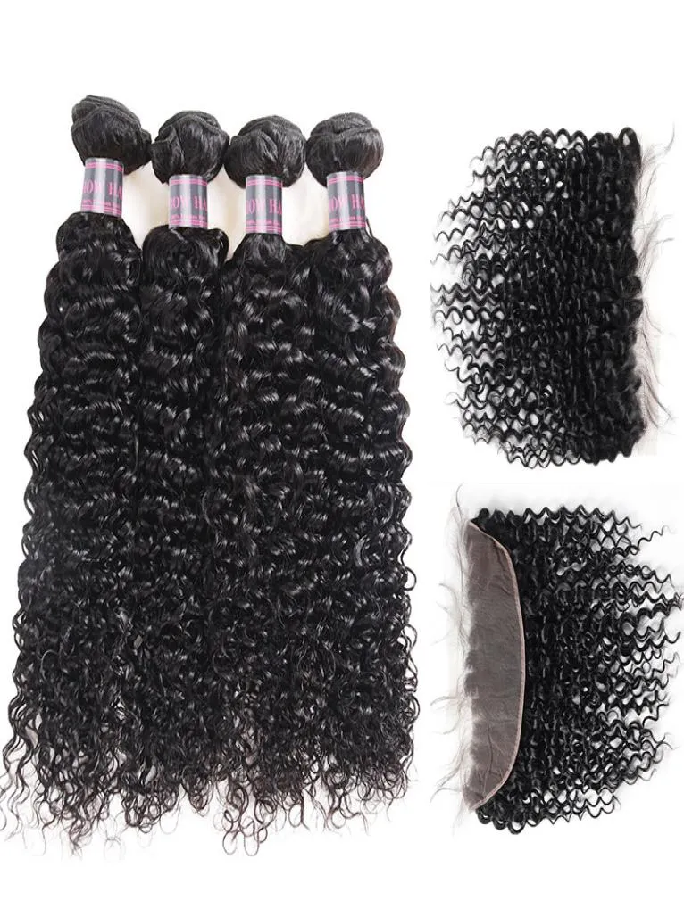 Ishow cabelo peruano tecer pacotes de cabelo humano brasileiro com fechamento kinky encaracolado 4 pçs com renda frontal extensões de cabelo virgem 9365501