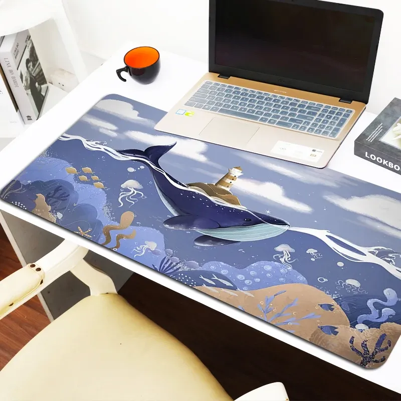 Almofadas Mesas de computador Sea Whales Mouse Mats Gaming Pad PC Gabinete Jogos Mousepad Acessórios de mesa Gamer Tapete de teclado Office Anime Xxl